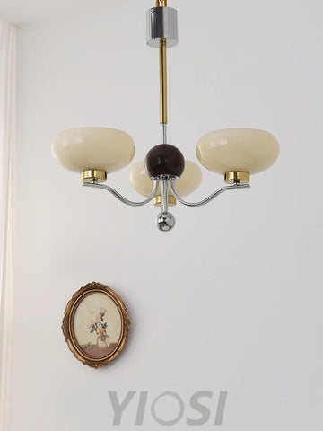 Medieval Glass Bowl Chandelier with 3/5 heads - Bend, Chrome & Gold & Creamy yellow, Chrome & Gold & Milk white, Marshmallow Chandelier-1-Yiosilamp