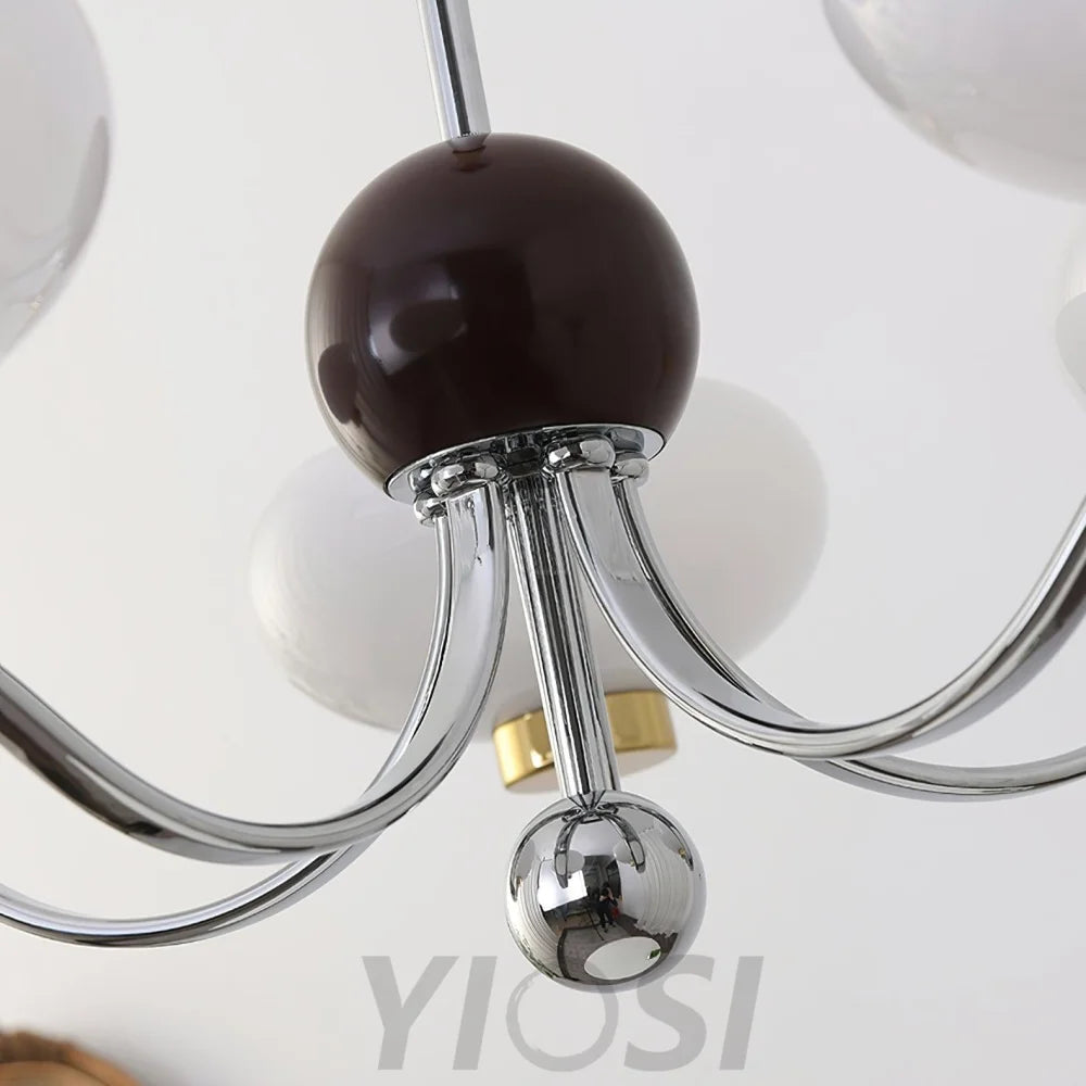 Medieval Glass Bowl Chandelier with 3/5 heads - Bend, Chrome & Gold & Creamy yellow, Chrome & Gold & Milk white, Marshmallow Chandelier-1-Yiosilamp