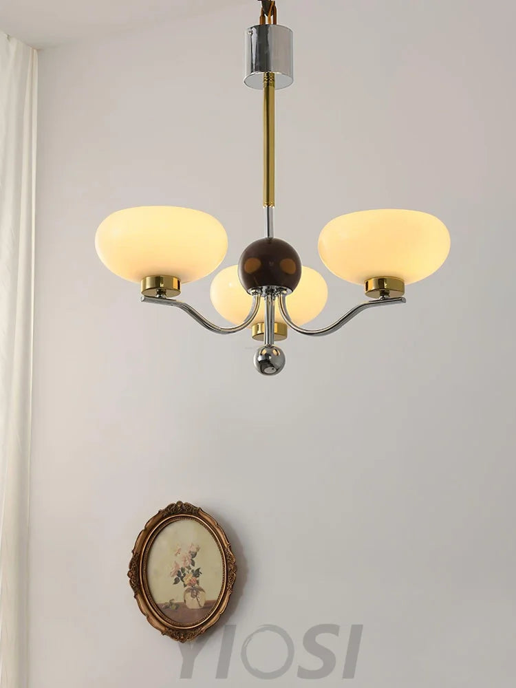 Medieval Glass Bowl Chandelier with 3/5 heads - Bend, Chrome & Gold & Creamy yellow, Chrome & Gold & Milk white, Marshmallow Chandelier-1-Yiosilamp