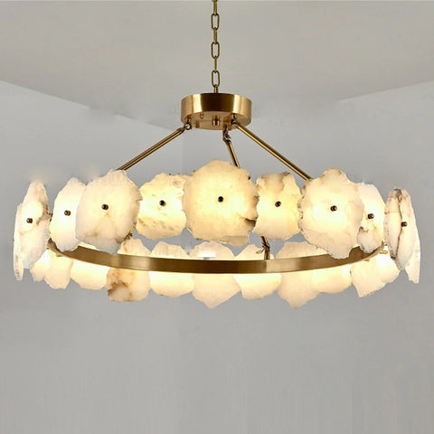 Meena Natural Alabaster Modern Round Chandelier D40’’ Chandeliers For Dining Room Stairways