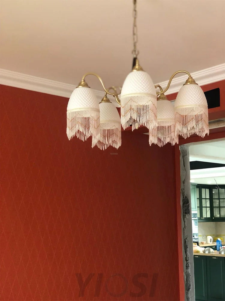 Mesh Tassel Glass Chandelier ∅ 19.7″ - Tassel-1-Yiosilamp