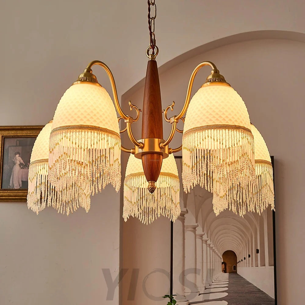 Mesh Tassel Glass Chandelier ∅ 19.7″ - Tassel-1-Yiosilamp