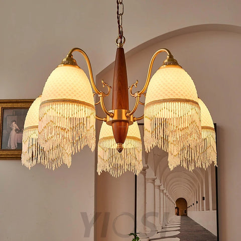 Mesh Tassel Glass Chandelier ∅ 19.7″ - Tassel-1-Yiosilamp