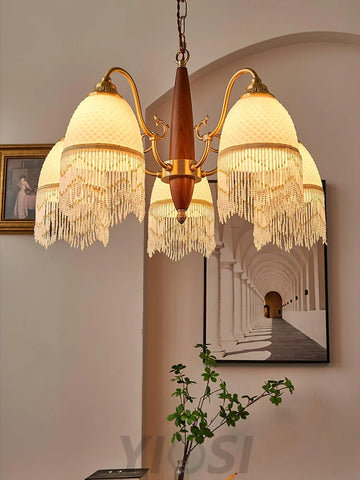 Mesh Tassel Glass Chandelier ∅ 19.7″ - Tassel-1-Yiosilamp