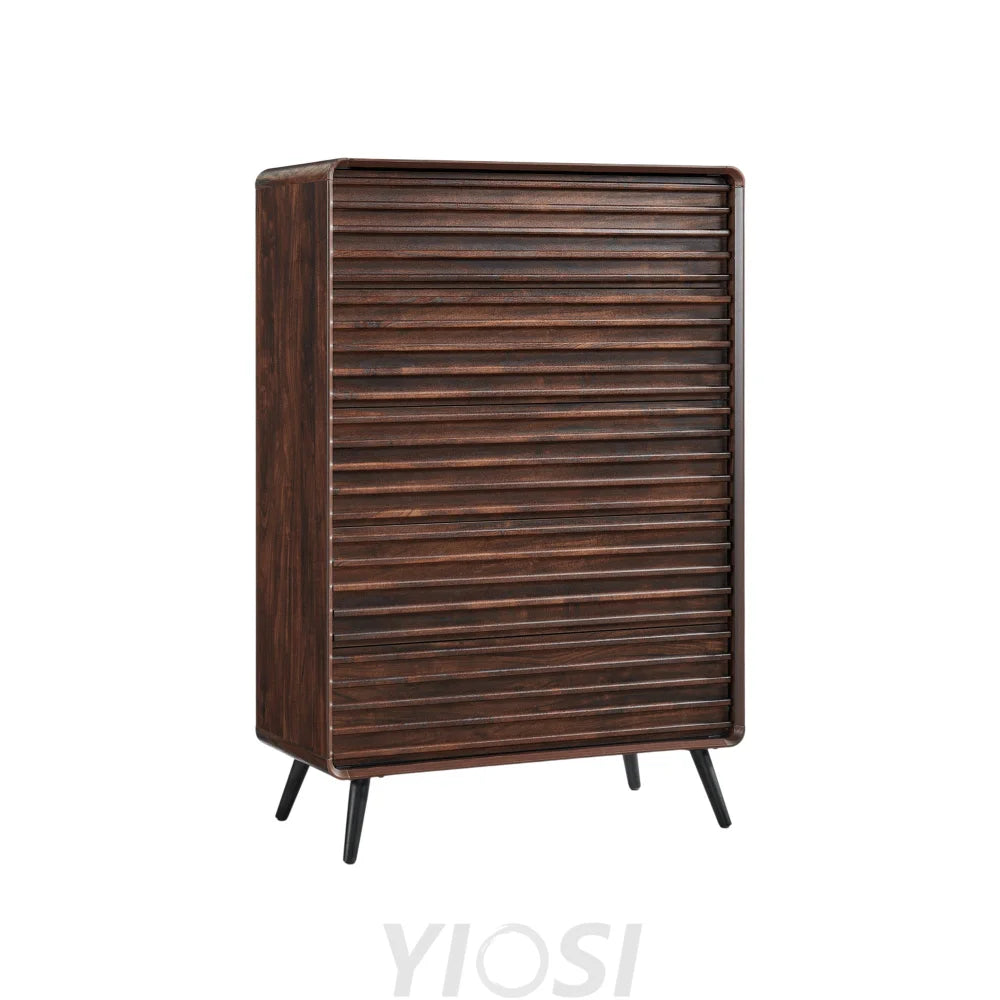 Mid Century Modern 5~6 Drawer Dresser Dark Walnut Finish 32’’D x 15.6’’W x 48’’H (5 Drawers) / Dark Walnut