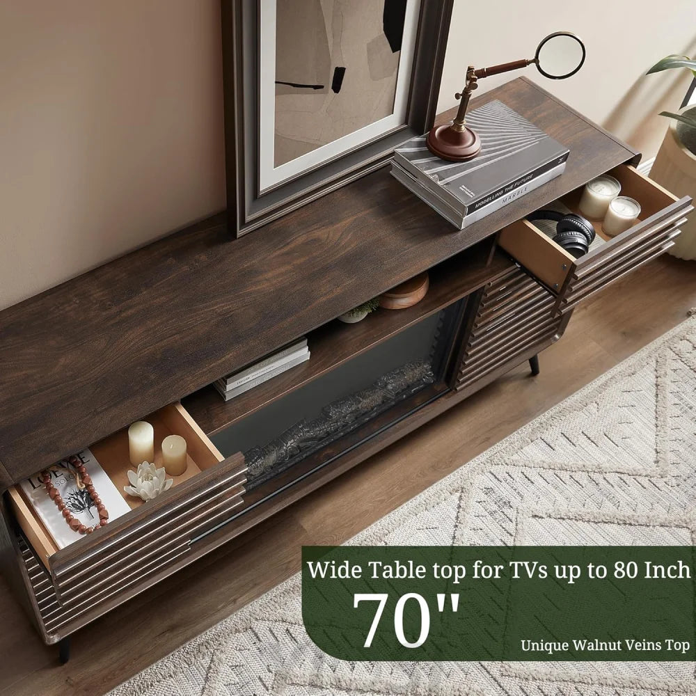 RedLemon Mid Century Modern Fireplace TV Stand for 80 Inch TV