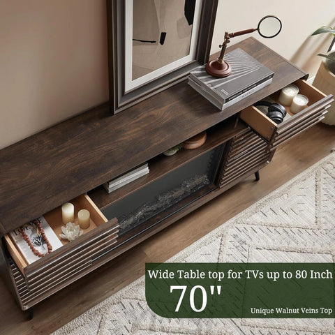 RedLemon Mid Century Modern Fireplace TV Stand for 80 Inch TV