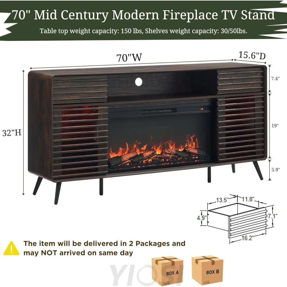 RedLemon Mid Century Modern Fireplace TV Stand for 80 Inch TV