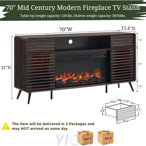 RedLemon Mid Century Modern Fireplace TV Stand for 80 Inch TV