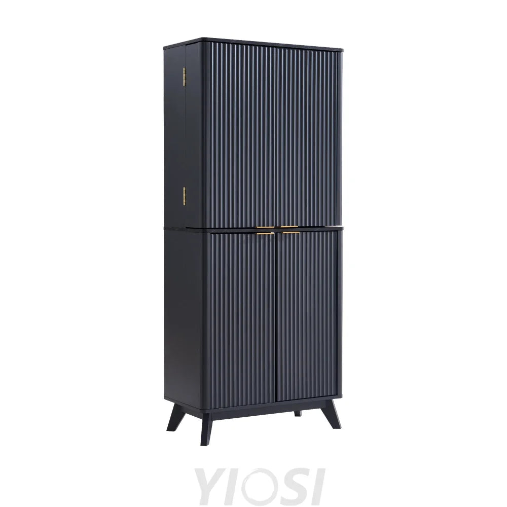 Mid-Century Modern Fluted Kitchen Pantry Cabinet 72’’