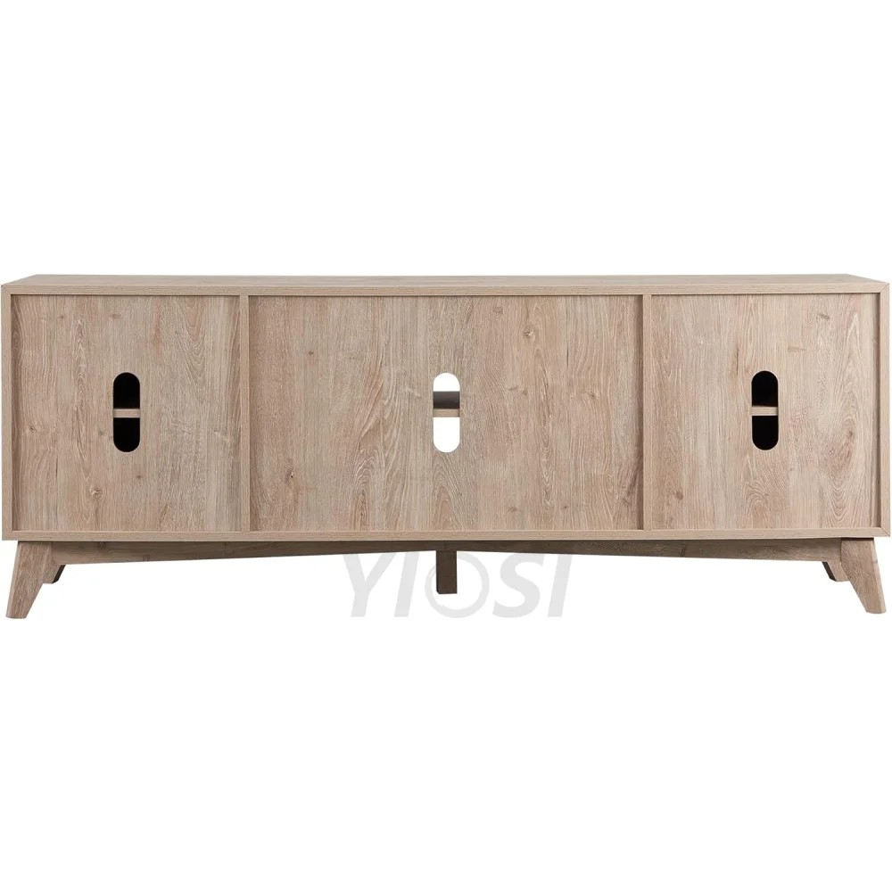 OKD Mid Century Modern TV Stand with Rattan Door for 75+ Inch TV
