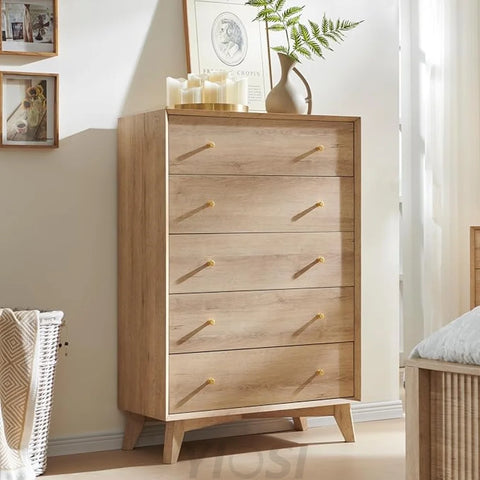 T4TREAM 5-Drawer Dresser: Mid-Century Modern Wood Storage Organizer