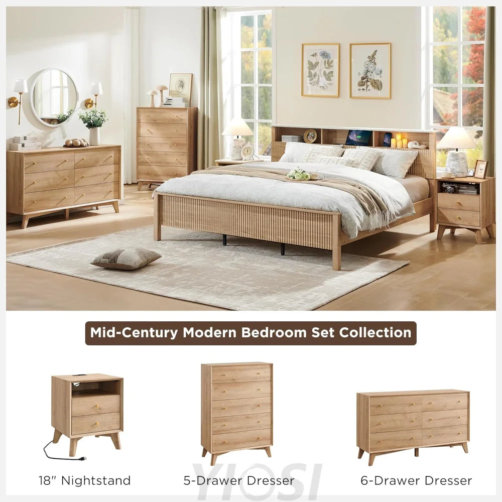 T4TREAM 5-Drawer Dresser: Mid-Century Modern Wood Storage Organizer