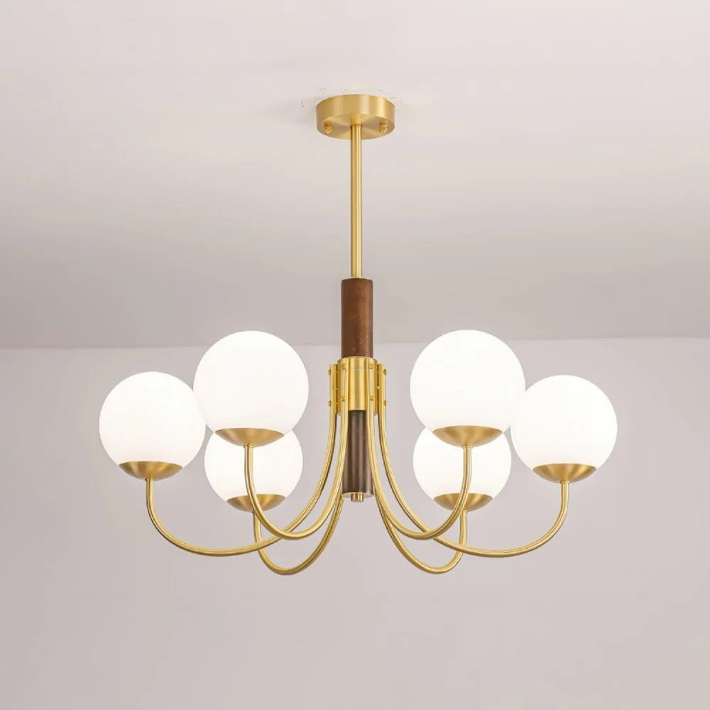 Midas Touch Walnut Sphere Chandelier with 3/6/8 heads - Yiosilamp