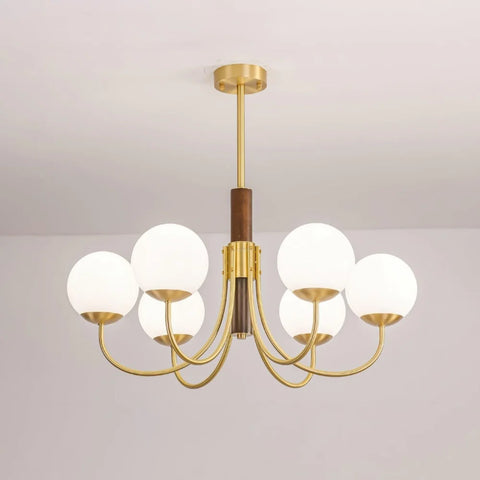 Midas Touch Walnut Sphere Chandelier with 3/6/8 heads - Yiosilamp