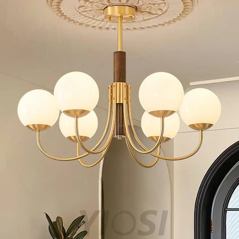 Midas Touch Walnut Sphere Chandelier with 3/6/8 heads - Yiosilamp