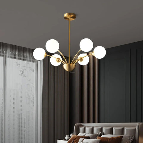 Millender Chandelier with 6/8/10/12 heads 6 heads ∅ 22.8″ x H 7.5″ / Dia 58cm x H 19cm / Brass + White Chandelier