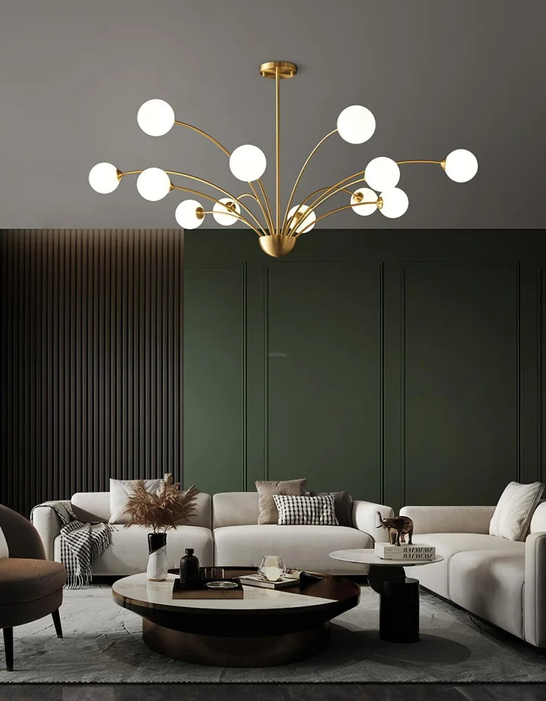 Millender Chandelier with 6/8/10/12 heads 12 heads ∅ 47.2″ x H 13.8″ / Dia 120cm x H 35cm / Brass + White Chandelier