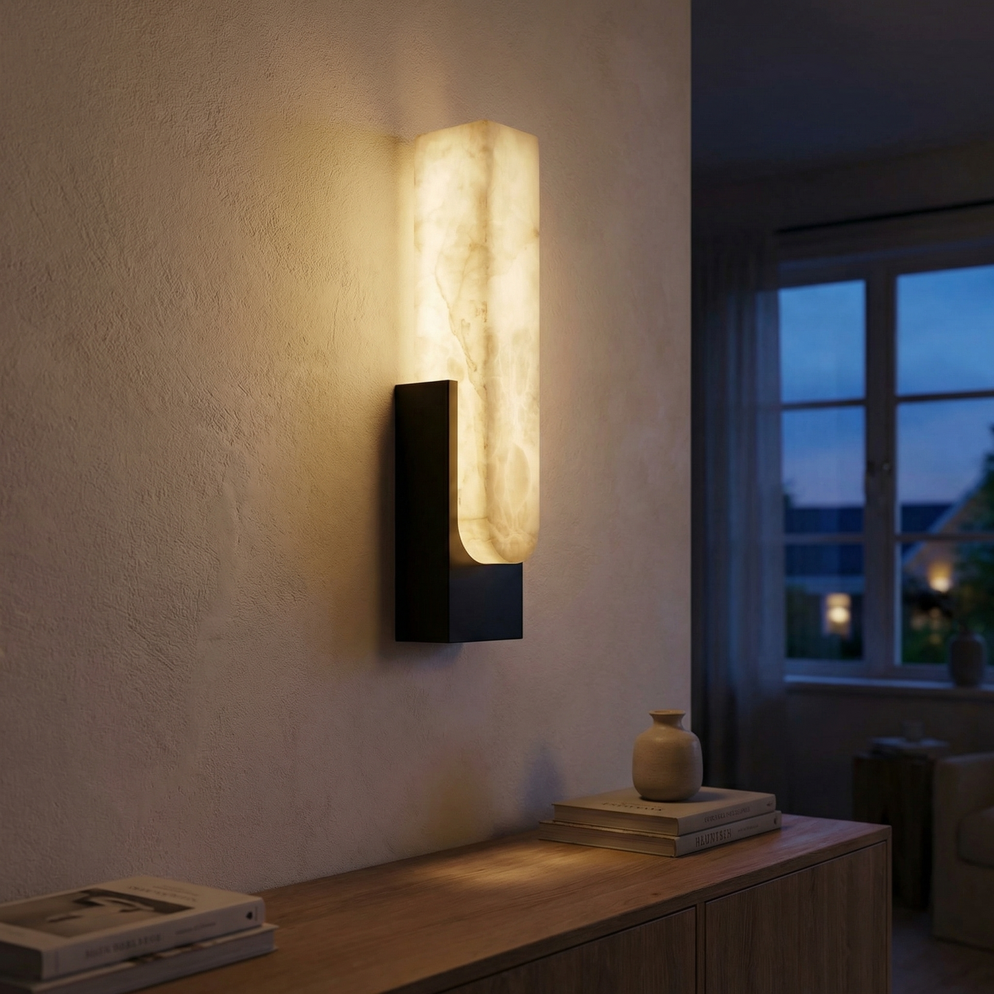 Yiosi Sculpted Form U-Curve Alabaster Wall Sconce - Image 2