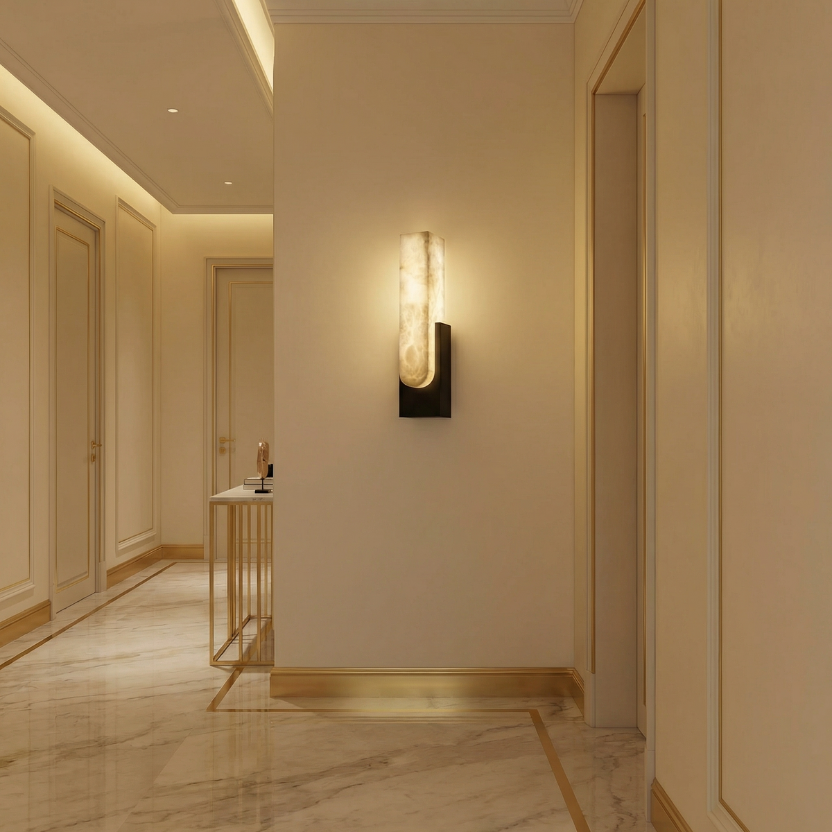Yiosi Sculpted Form U-Curve Alabaster Wall Sconce - Image 3