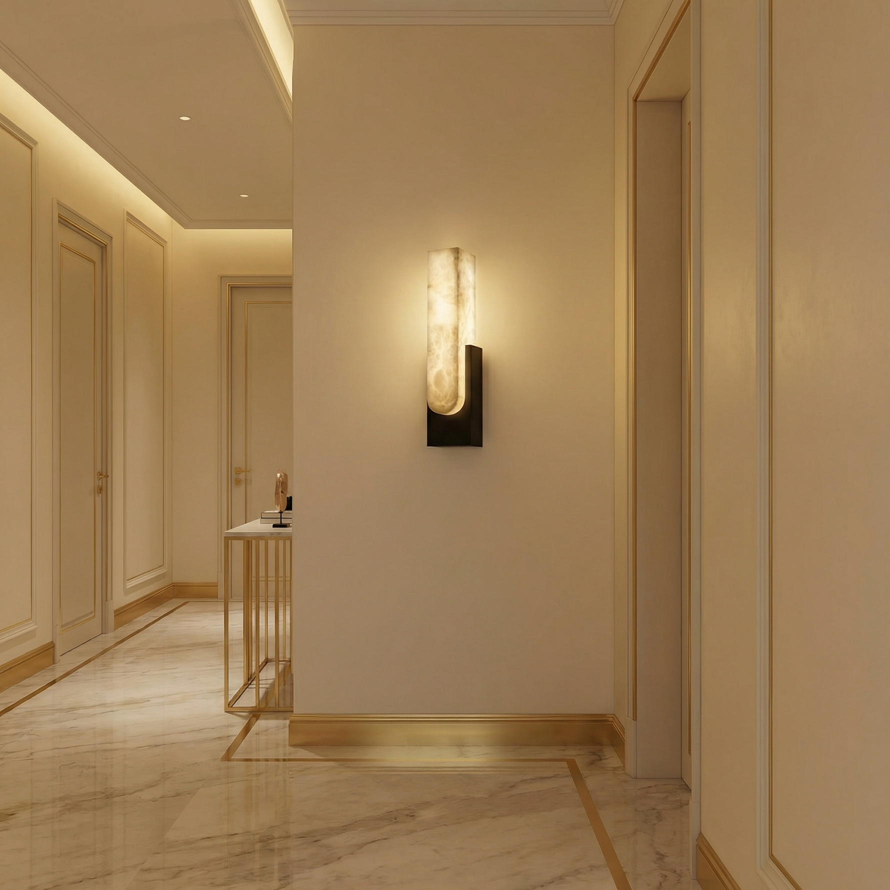 Yiosi Sculpted Form U-Curve Alabaster Wall Sconce - Image 3