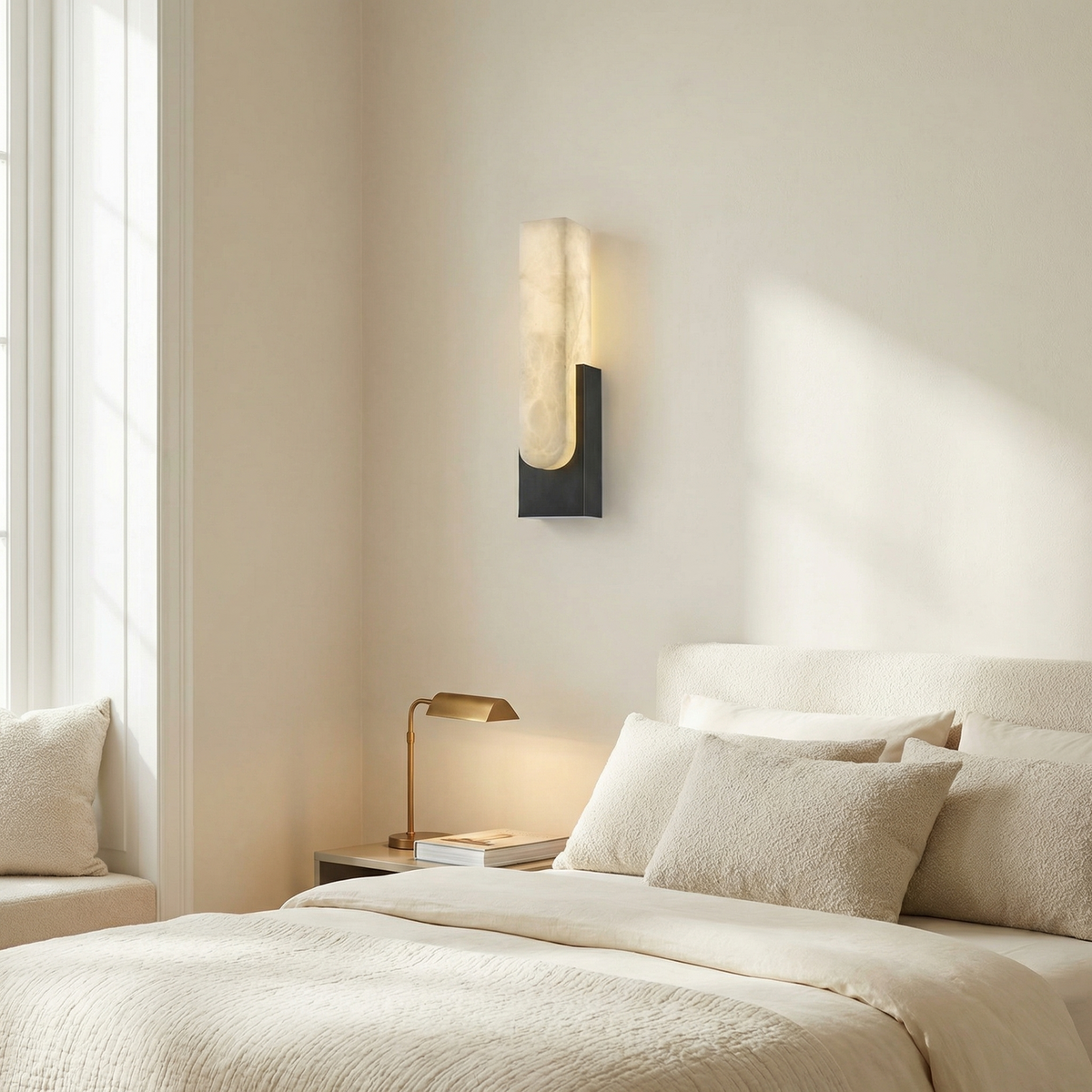 Yiosi Sculpted Form U-Curve Alabaster Wall Sconce - Image 4
