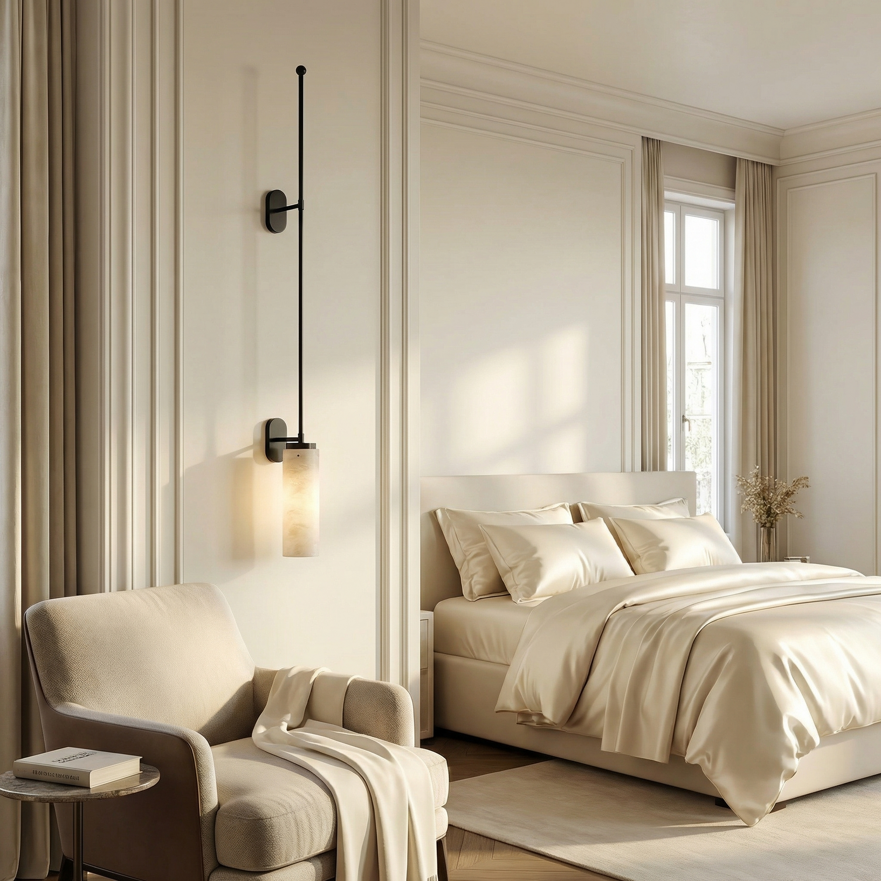 Yiosi Rod Pendant Tall Drop Alabaster Black Wall Sconce - Image 4
