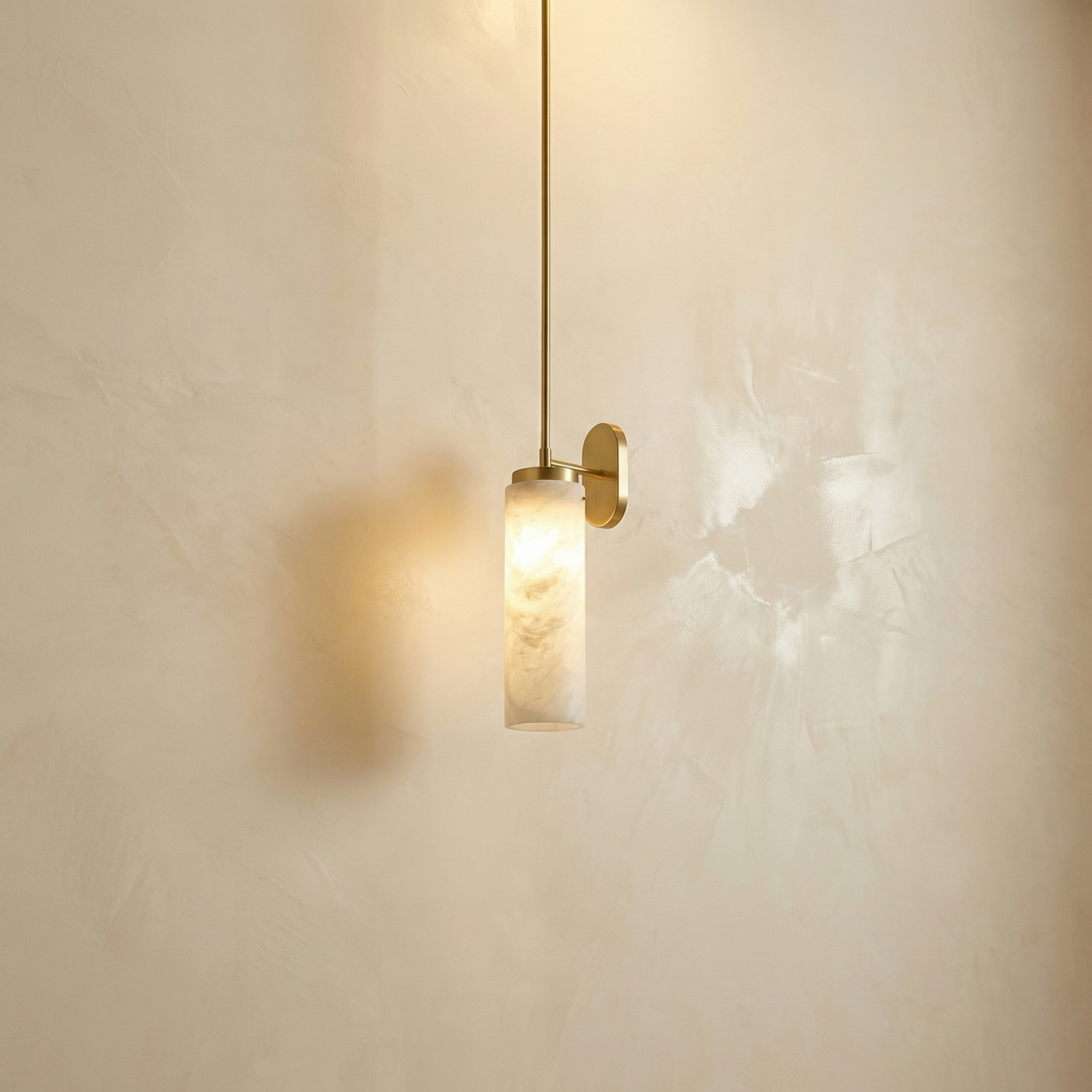 Yiosi Rod Pendant Tall Drop Alabaster Brass Wall Sconce - Image 1