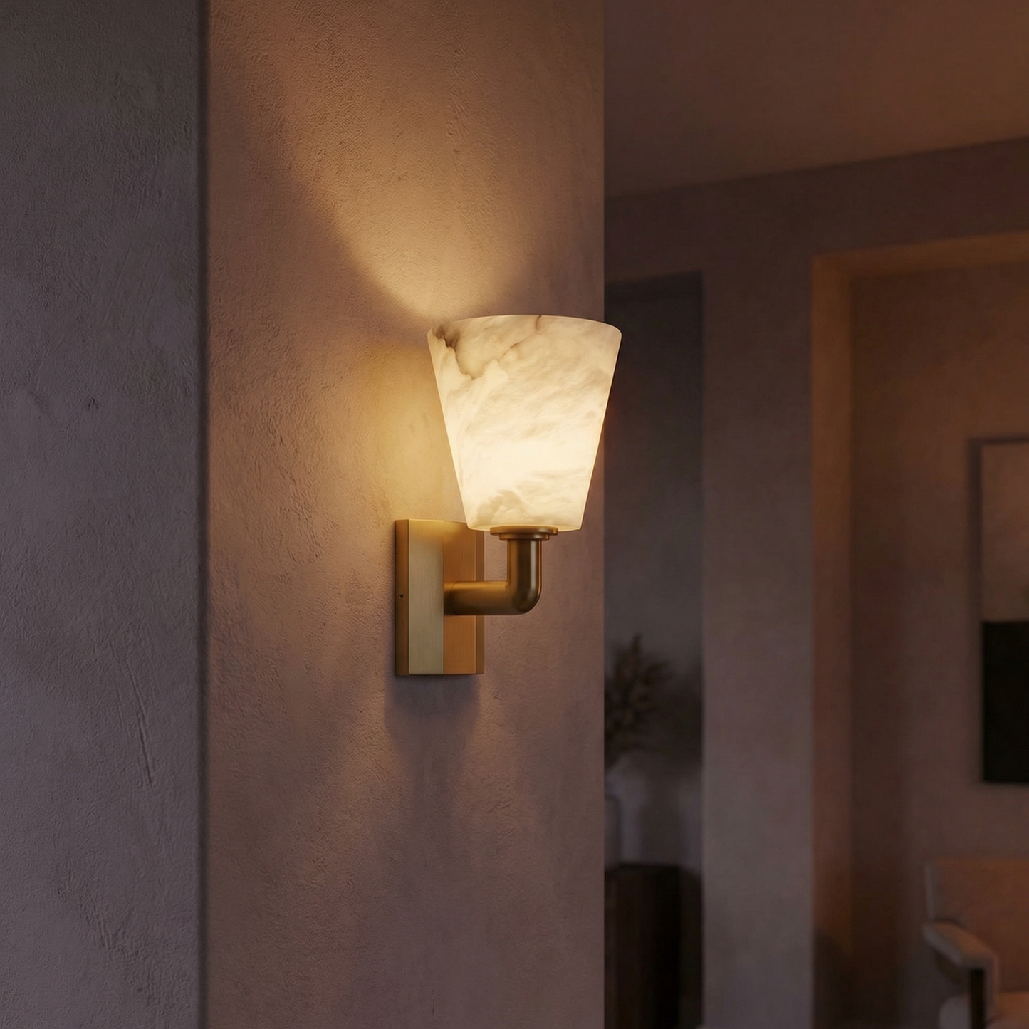Yiosi Bell Sconce Tapered Shade Alabaster Brass Wall Sconce - Image 2