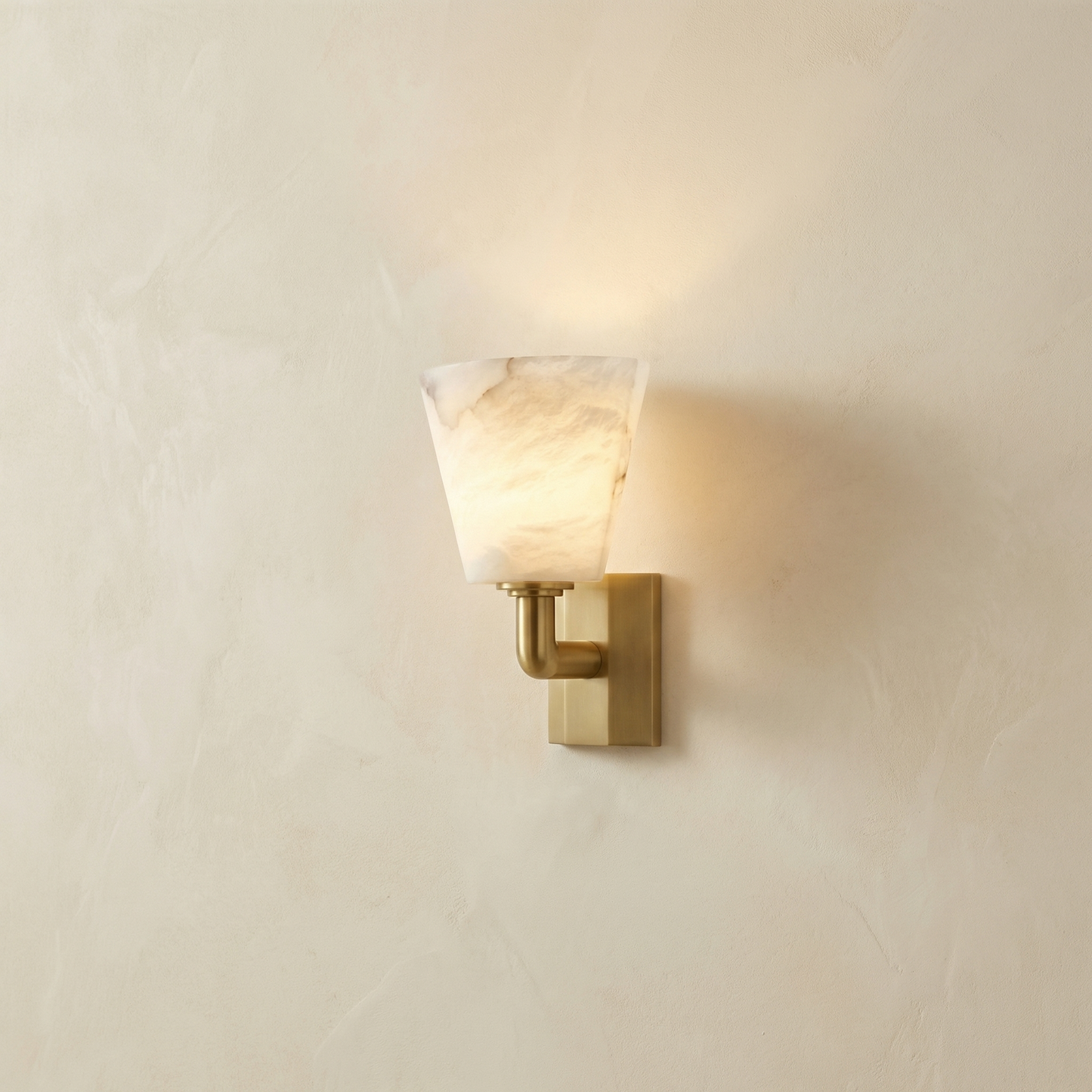 Yiosi Bell Sconce Tapered Shade Alabaster Brass Wall Sconce - Image 1