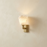 Yiosi Bell Sconce Tapered Shade Alabaster Brass Wall Sconce - Image 1