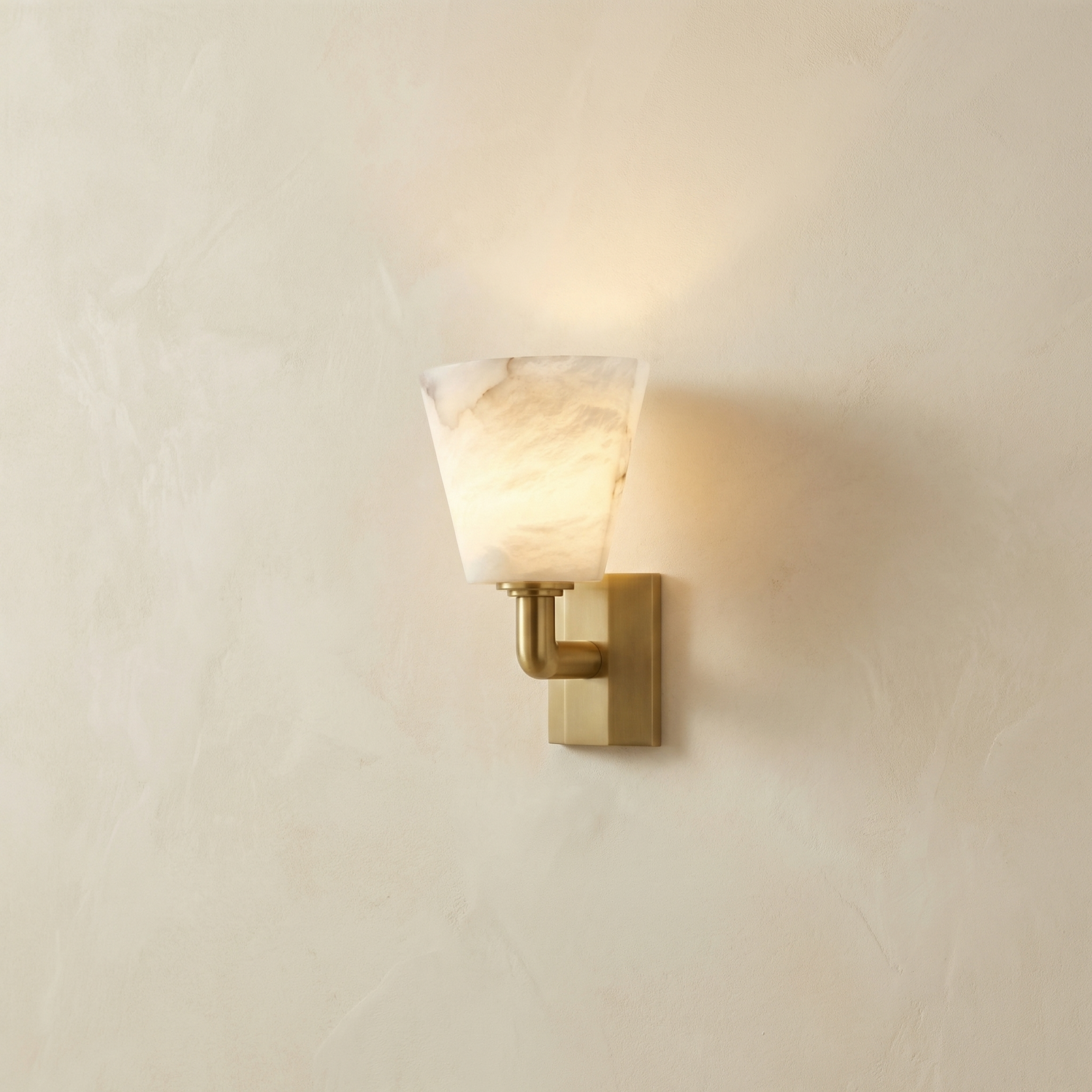Yiosi Bell Sconce Tapered Shade Alabaster Brass Wall Sconce - Image 1
