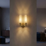 Yiosi Pillar Light Twin Column Alabaster Brass Wall Sconce - Image 2