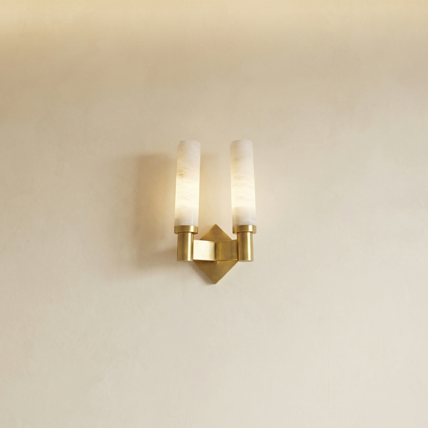 Yiosi Pillar Light Twin Column Alabaster Brass Wall Sconce - Image 1