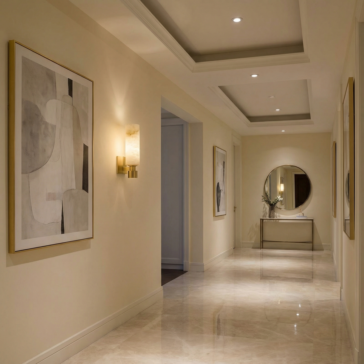 Yiosi Pillar Light Tall Column Alabaster Brass Wall Sconce - Image 3