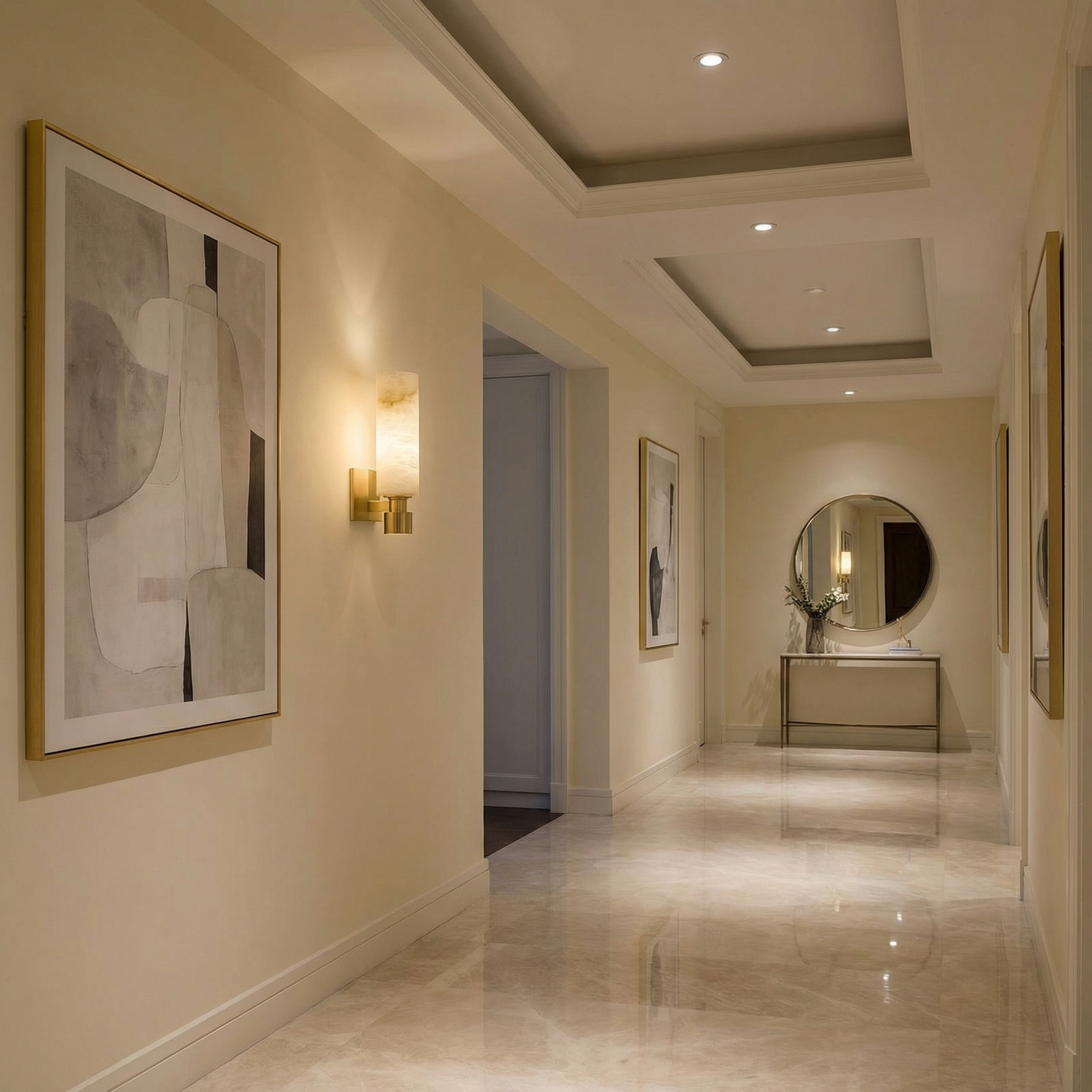 Yiosi Pillar Light Tall Column Alabaster Brass Wall Sconce - Image 3