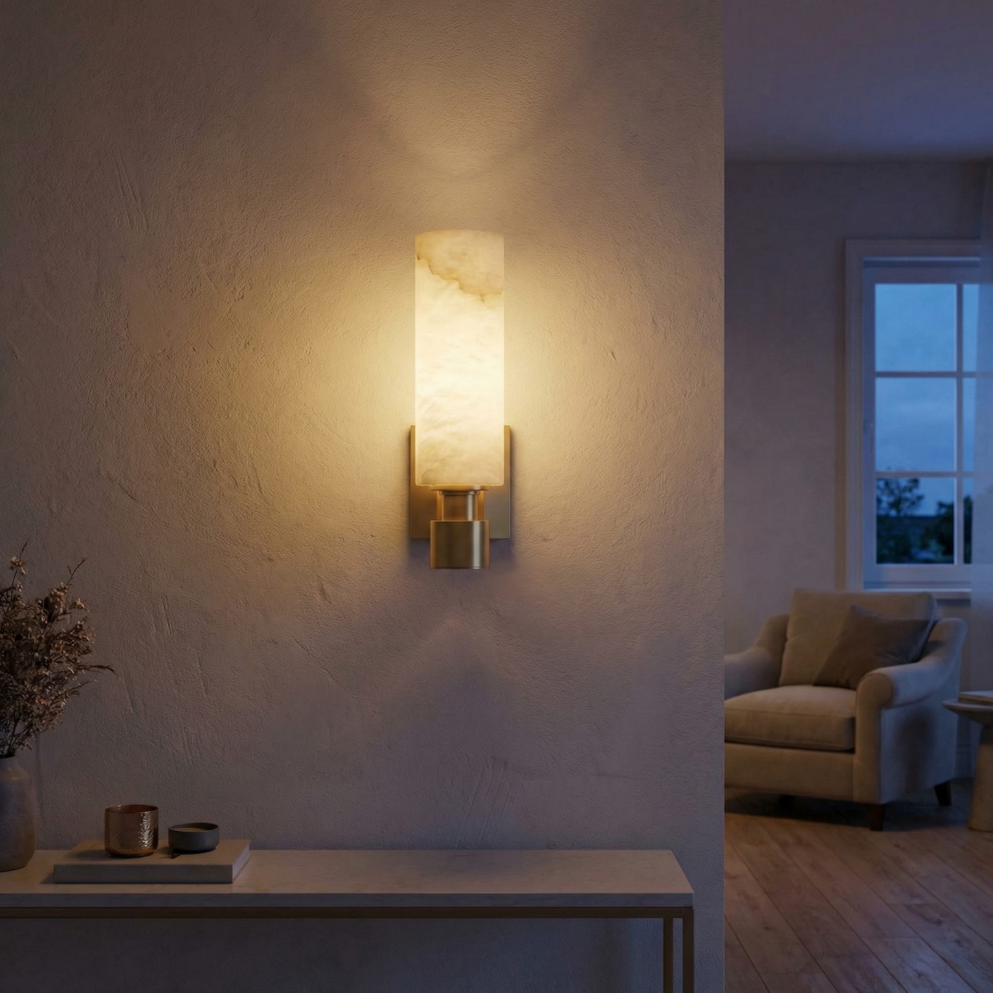 Yiosi Pillar Light Tall Column Alabaster Brass Wall Sconce - Image 2