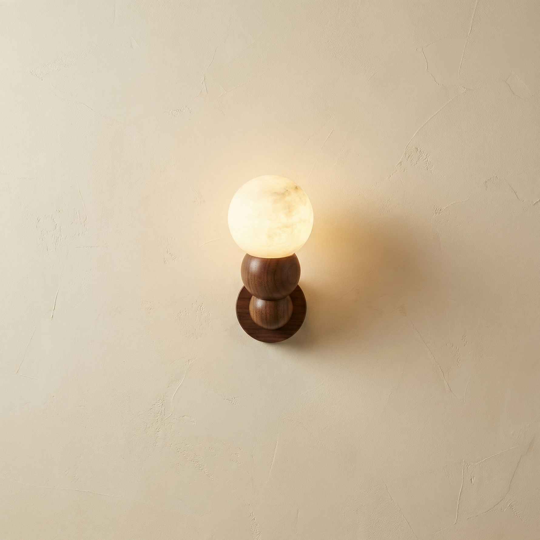 Yiosi Bosco Wood Turned Base Alabaster Sphere Wall Sconce - Image 1
