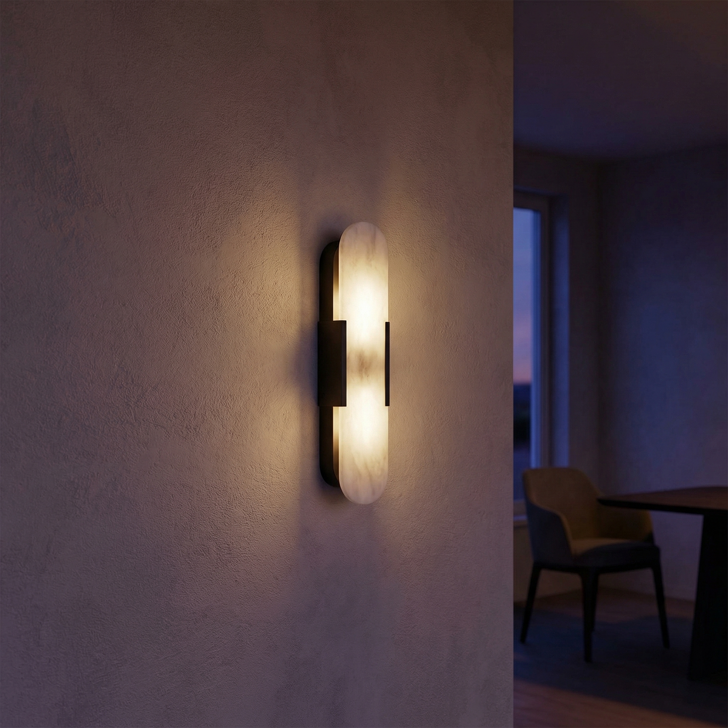 Yiosi Sculpted Form Capsule Alabaster Twin Light Wall Sconce - Image 2