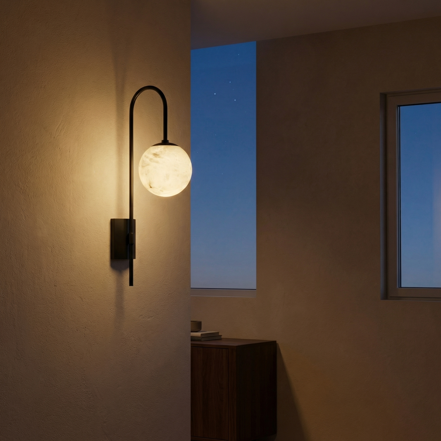 Yiosi Bullet Shade Arched Stem Alabaster Globe Wall Sconce - Image 2