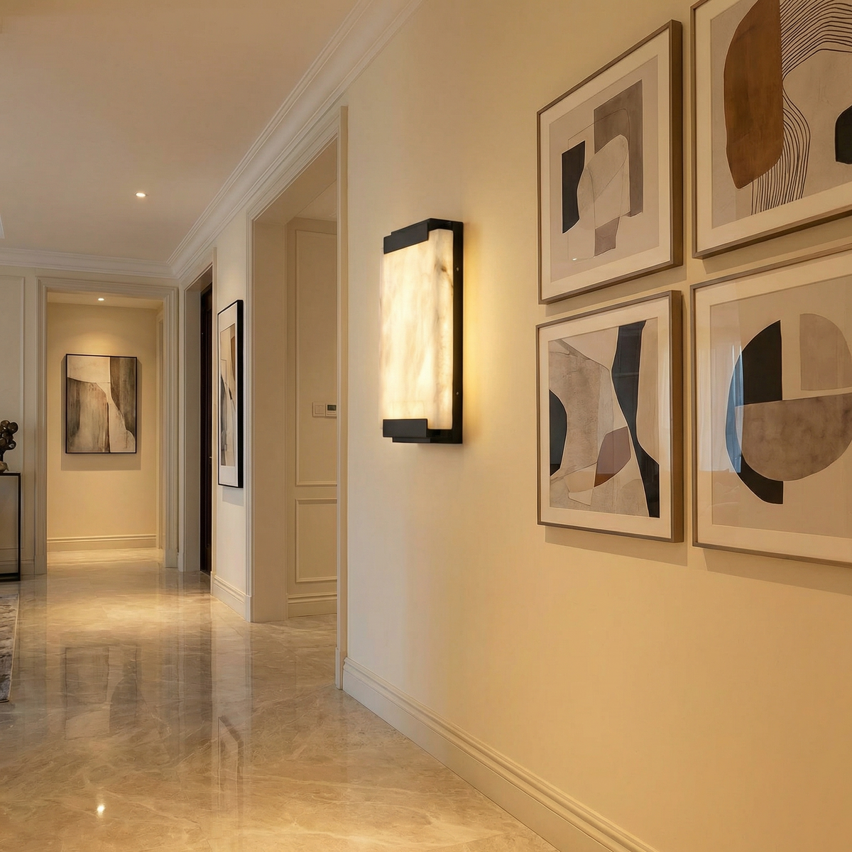 Yiosi Framed Slab Stepped Frame Alabaster Wall Sconce - Image 3
