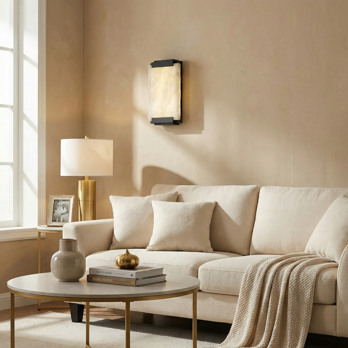 Yiosi Framed Slab Stepped Frame Alabaster Wall Sconce - Image 5