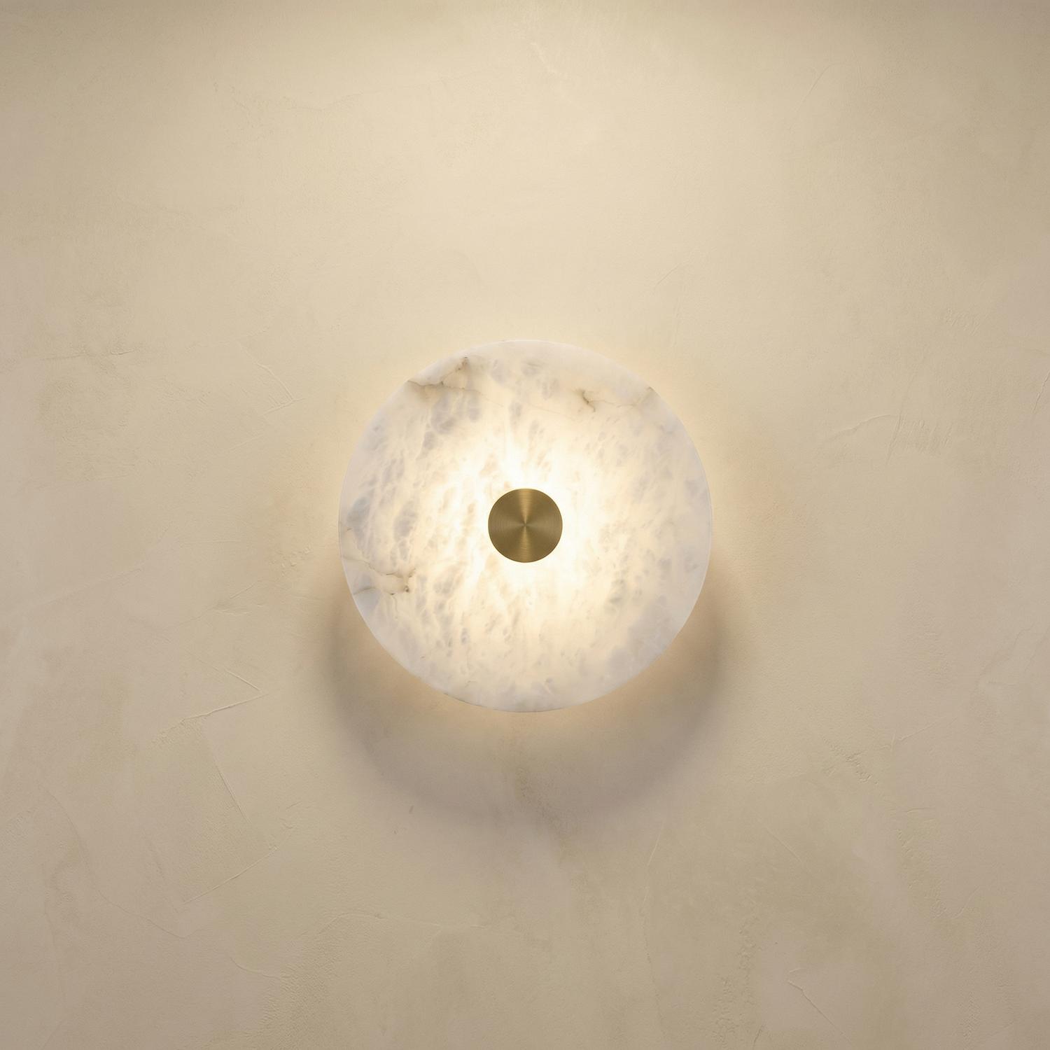 Yiosi Luna Disc Flush Round Alabaster Brass Wall Sconce - Image 1