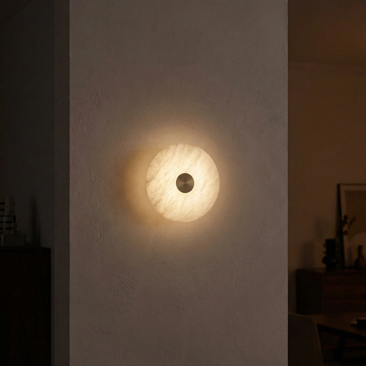 Yiosi Luna Disc Rim Frame Alabaster Medium Wall Sconce - Image 2