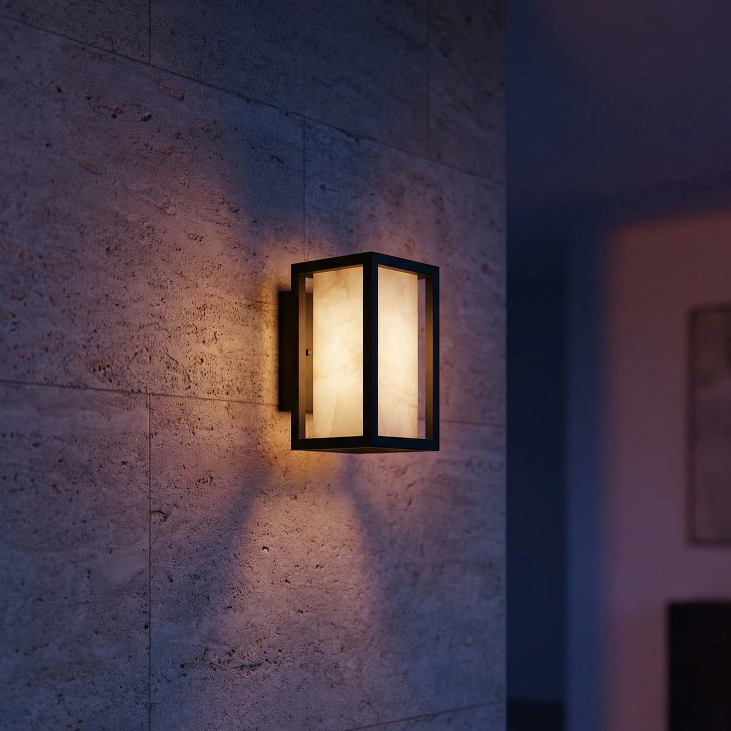 Yiosi Lantern Box Rectangular Frame Alabaster Wall Sconce - Image 2