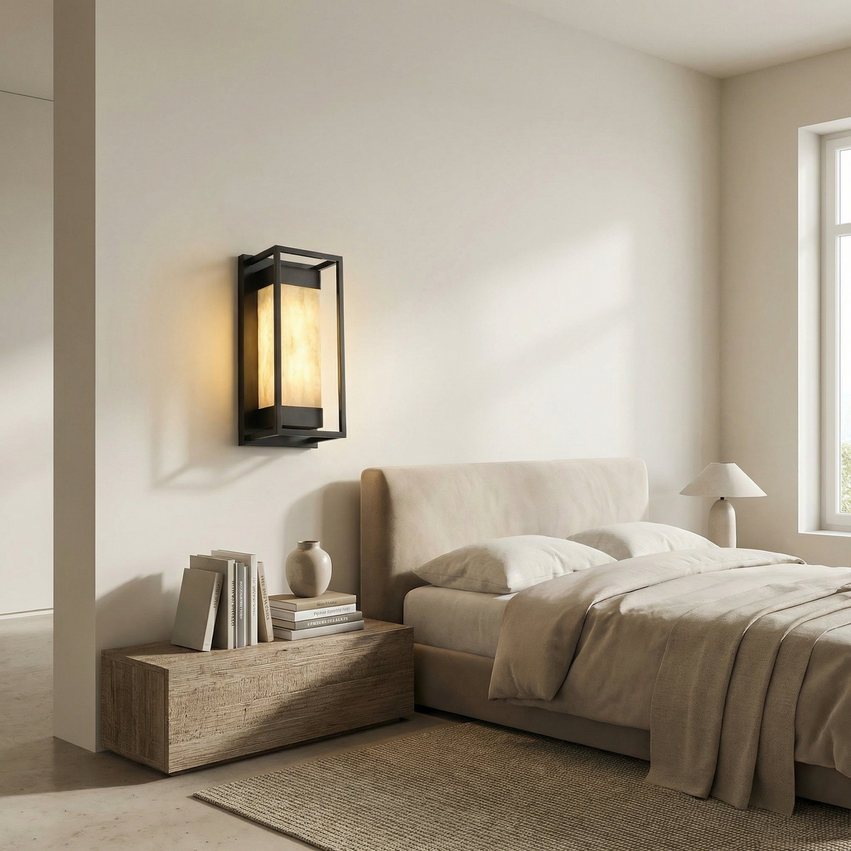 Yiosi Lantern Box Rectangular Frame Alabaster Wall Sconce - Image 4