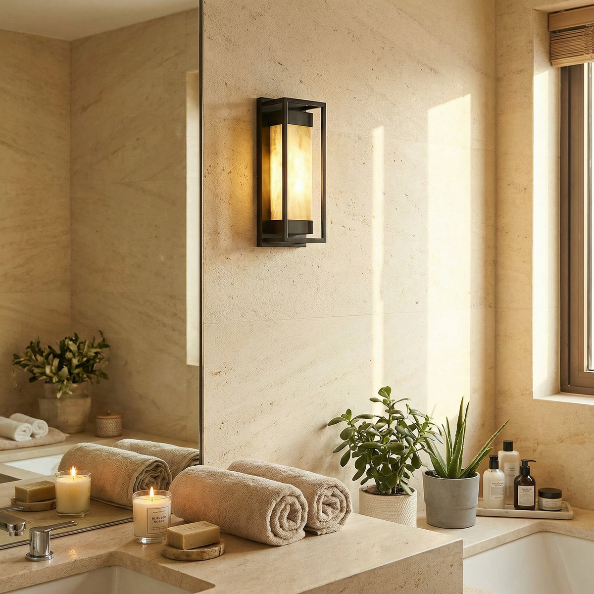 Yiosi Lantern Box Rectangular Frame Alabaster Wall Sconce - Image 5