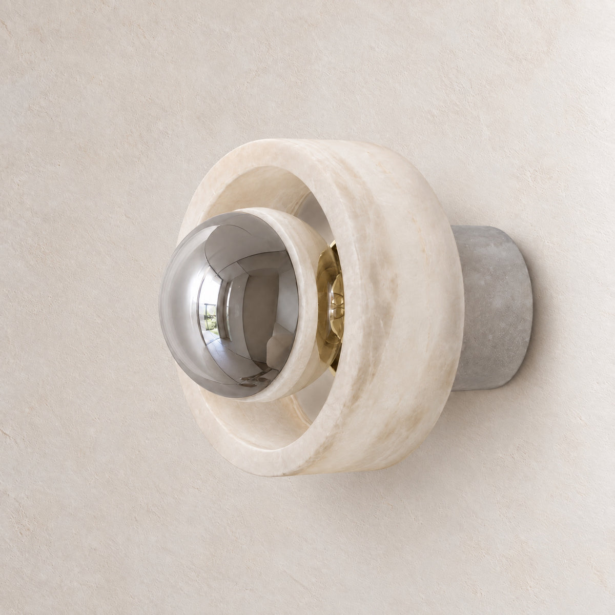 Bosco Wood Polished Orb Alabaster Halo Wall Sconce – lights off