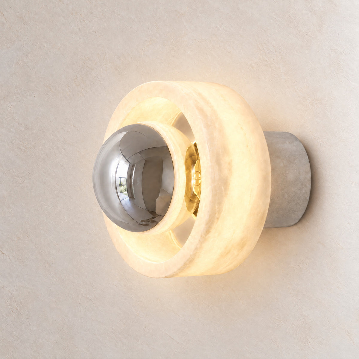 Bosco Wood Polished Orb Alabaster Halo Wall Sconce