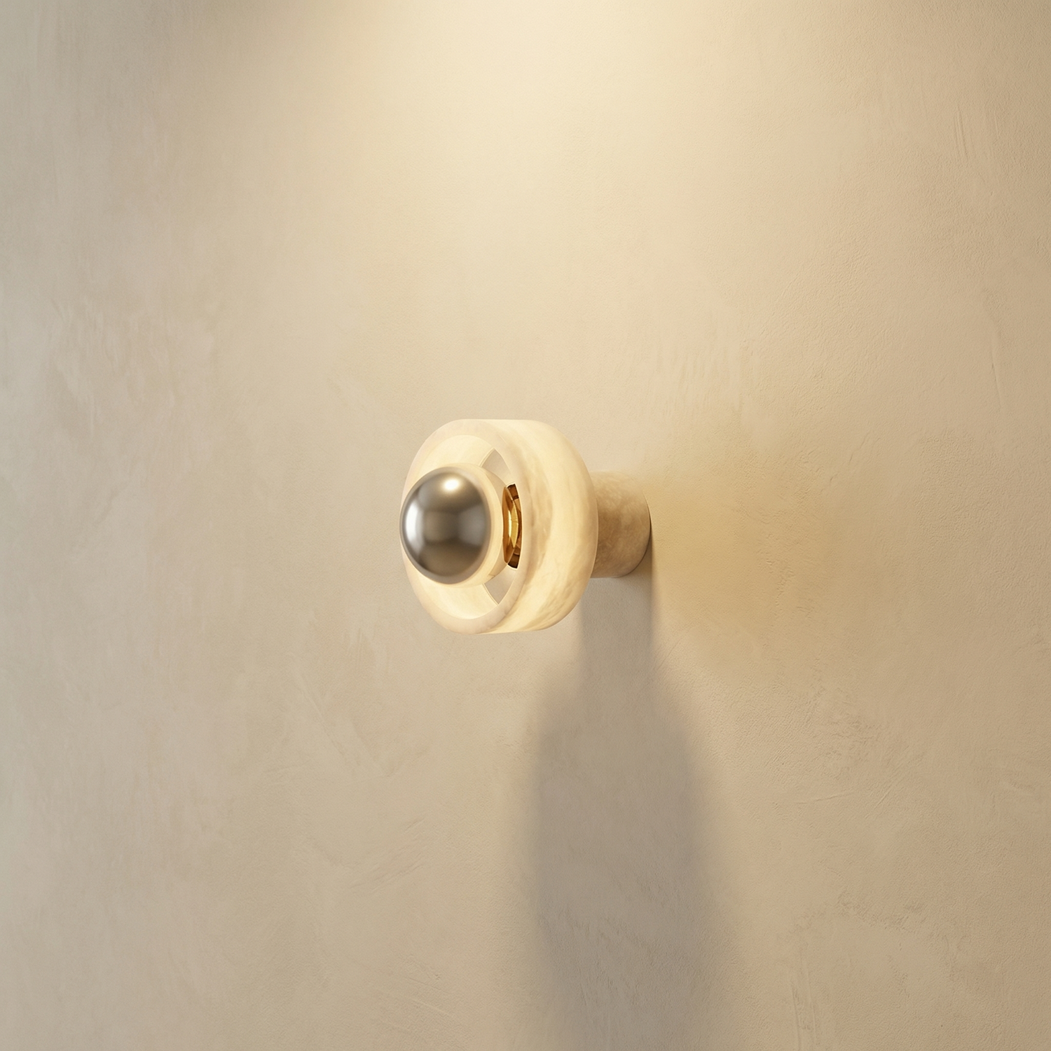 Yiosi Bosco Wood Polished Orb Alabaster Halo Wall Sconce - Image 1